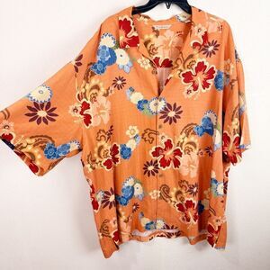 Tommy Bahama Orange Silk Short Sleeve Hawaiian Shirt Retro XXL